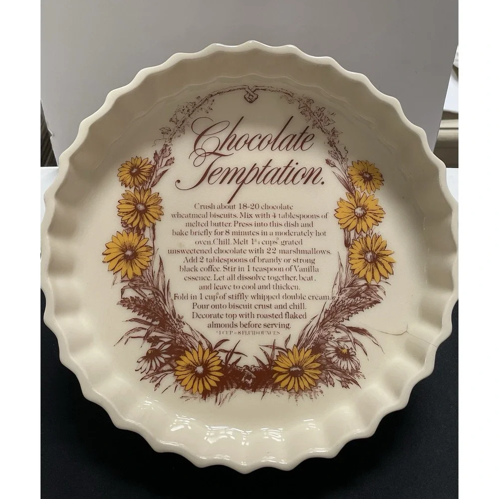 Vintage 1960s Epicure Chocolate Temptation Recipe Flan Pie Dish Made in England
